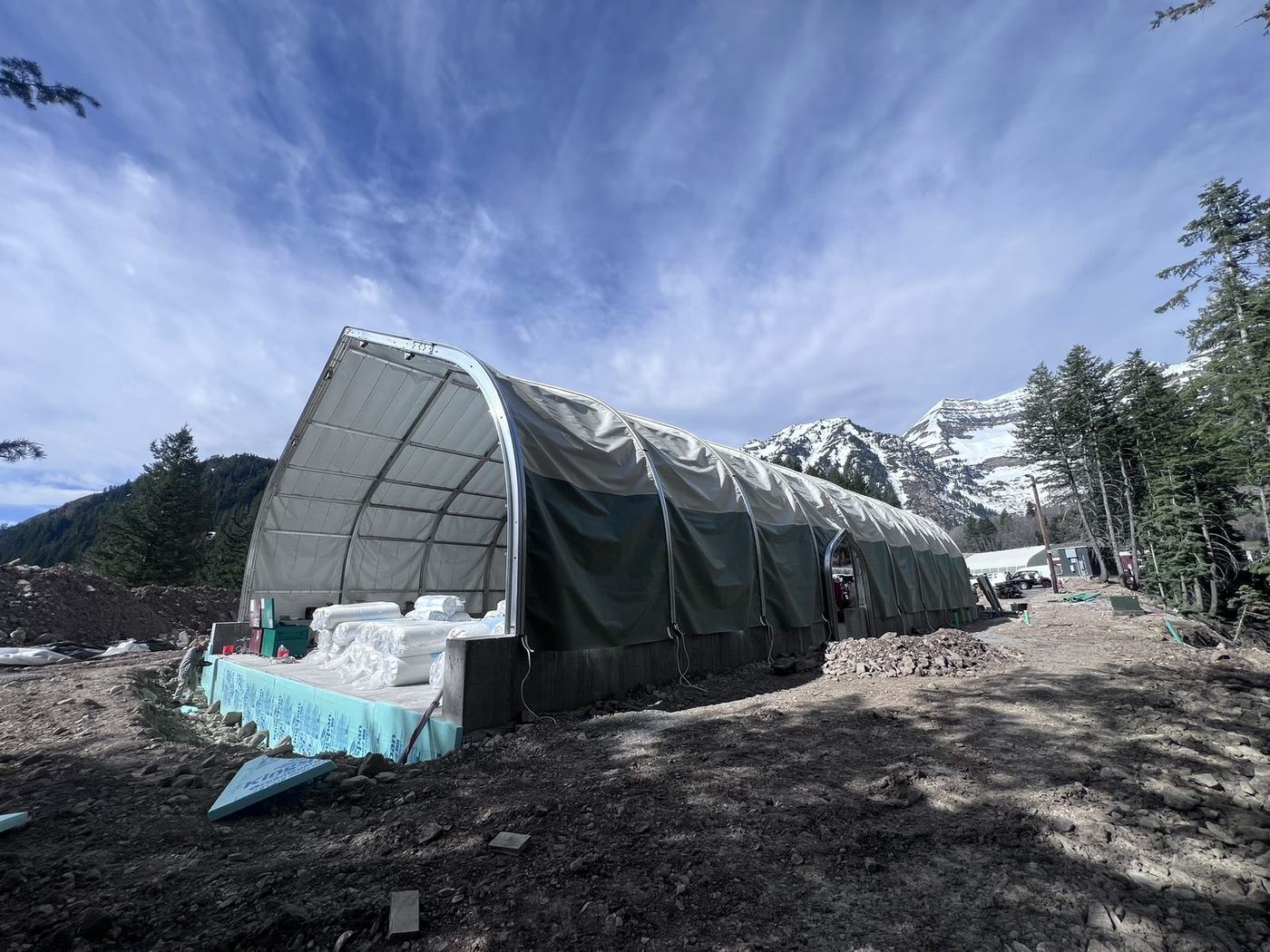 Completed fabric structure exterior in winter
